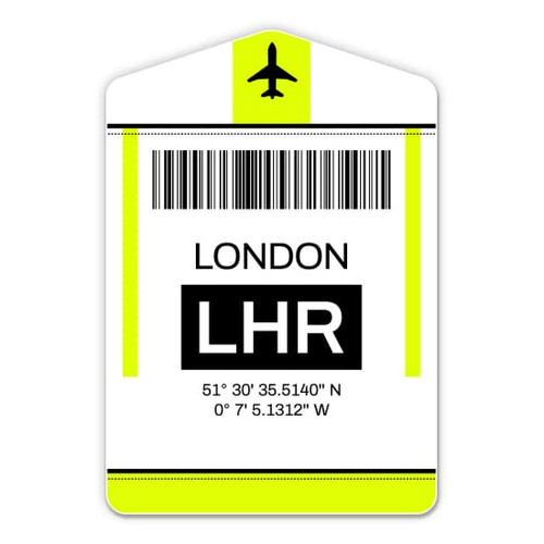 Squiddy London Airport Code LHR Travel Luggage Tag - Vinyl Sticker Decal for Phone, Laptop, Water Bottle (3" high)