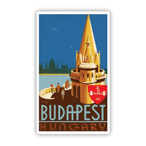 Squiddy Budapest Hungary Vintage Travel - Vinyl Sticker Decal for Phone, Laptop, Water Bottle (4" high)