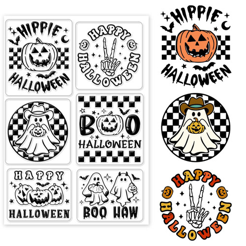 GLOBLELAND Halloween Pumpkin Clear Stamps for DIY Scrapbooking Halloween Ghost Words Silicone Clear Stamp Seals Transparent Stamps for Cards Making Photo Album Journal Home Decoration