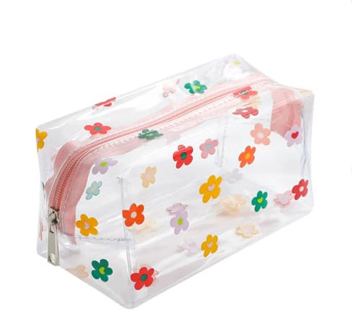ECHZED Cute Cosmetic Bag, Flower Makeup Bags, Zipper Portable Travel Storage Pouch, Cute Cosmetic Bag, Floral Makeup Bag, Toiletry Bags for Women, Bathroom Organizing, Makeup Pouch for Girls (Flower)