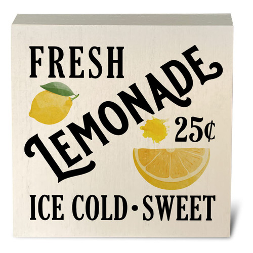 Fresh Lemonade Artwork Wood Box Sign Rustic Farmhouse Style Summer Lemon Wood Block Plaque 5 X 5 Inches Home Kitchen Desk Sign Decor for Presents
