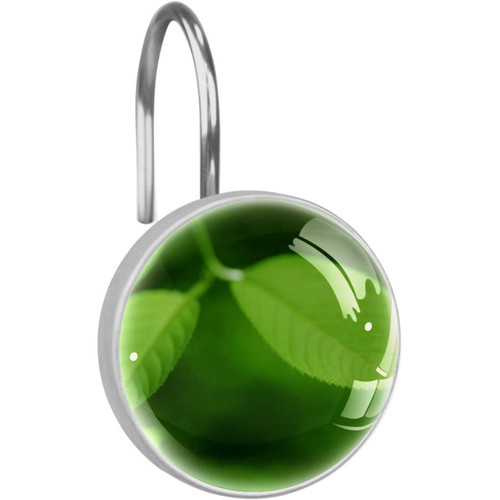 Shower Curtain Hooks, Shower Curtain Rings, Rust Proof Stainless Steel Shower Hooks for Curtain Bathroom Shower Rods, Green Leaves