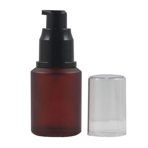 Ericotry 1PCS 30ml 1oz Rose Red Frosted Empty Glass Cosmetic Cream Lotion Pump Bottle With Black Pump Head And Anti-Dust Cap Travel Containers For Beauty Liquid Essential Oil Facial Cream Emulsion