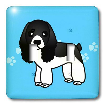 3dRose lsp_15349_2  Cute Black and White Cocker Spaniel Blue with Pawprints Double Toggle Switch