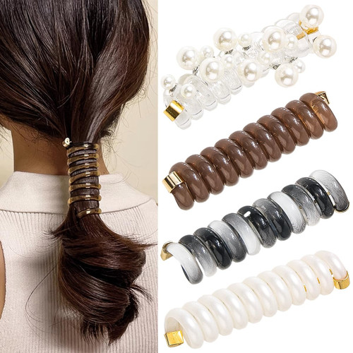 4 Pcs Braided Telephone Wire Hair Bands, 2023 New Spiral Hair Ties Phone Cord, Waterproof High Elastic Rubber Hair Band Headwear Coil Hair Ties Ponytail Holder Accessories for Women Girl
