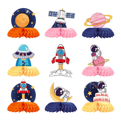 9 Pcs Outer Space Honeycomb Centerpieces Astronaut Table Centerpieces for Space Theme Birthday Party Decorations