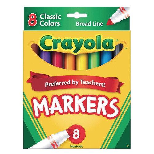 Crayola Non-Washable Markers, Broad Point, Classic Colors, 8/Set Crayola Non-Washable Markers, Broad Point, Classic Colors, 8/Set