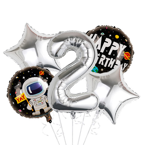 Chaungfu 5 Pcs Astronaut Balloons Rocket Foil Balloons Outer Space Theme Birthday Party Decorations Supplies Big Foil Mylar Number Helium Global for Boy Party Decor Favors - Silver 2