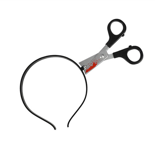 Dzrige Halloween Horror Props Bloody Scissor Headband Scissor Through Head Headband Scary Weapon Headbands for Halloween Zombie Party Masquerade Mischief Props Decoration