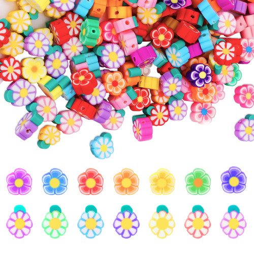 Mozeat Lens 200 PCS Flower Clay Beads Mixed Polymer Clay Spacer Beads Colored Polymer Clay Beads for DIY Jewelry Bracelet Earring Necklace Craft Making Supplies