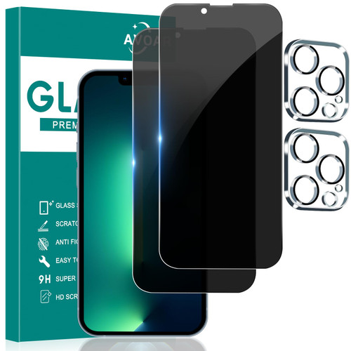 AVOAR [2+2 Pack Privacy Screen Protector for iPhone 13 Pro Max with Camera Lens Protector, 6.7 Inch Tempered Full Screen Glass Accessories, Anti-Spy, Bubble Free, Case Friendly AVOAR [2+2 Pack Privacy Screen Protector for iPhone 13 Pro Max with Camera Lens Protector, 6.7 Inch Tempered Full Screen Glass Accessories, Anti-Spy, Bubble Free, Case Friendly