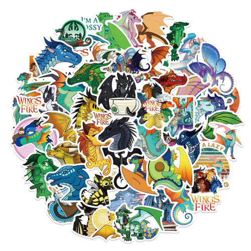 50pcs Wings of Fire Stickers for Teen Laptop,Cool Cartoon Aesthetic Vinyl Stickers Dragons Waterproof Decals for Water Bottle Travel Case Skateboard Computer Journal Bumper