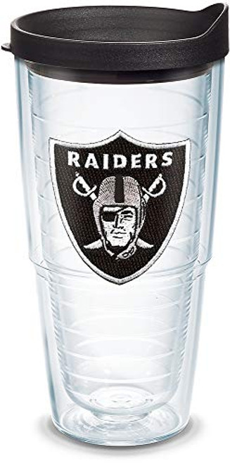 Tervis 1039063 NFL Oakland Raiders Primary Logo Tumbler with Emblem and Black Lid 24oz, Clear