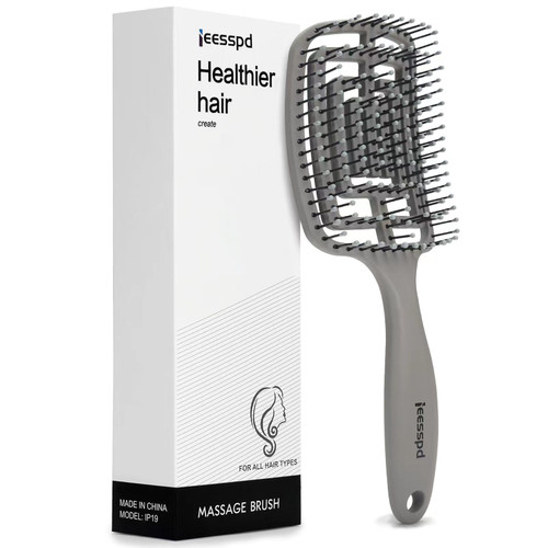 Ieesspd Hair Brush, Detangler Brush With Nylon Bristles, Professional Curved Vent Styling Hair Brushes for Women and Men, Paddle Detangling Brush for Wet Dry Curly Thick Straight Hair?grey? Ieesspd Hair Brush, Detangler Brush With Nylon Bristles, Professional Curved Vent Styling Hair Brushes for Women and Men, Paddle Detangling Brush for Wet Dry Curly Thick Straight Hair?grey?