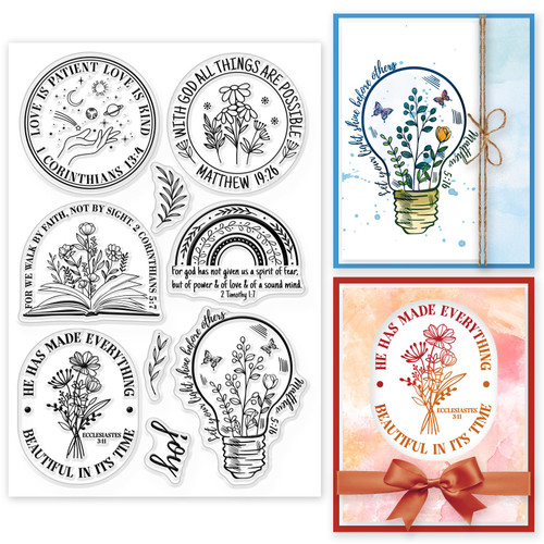 GLOBLELAND Religion Bible Frame Clear Stamps for DIY Scrapbooking Bible Text Border Silicone Clear Stamp Seals Transparent Stamps for Cards Making Photo Album Journal Home Decoration
