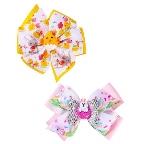 Easter Hair Bows Clips Girls Hair Pins Cute Bunny Chick Headwear Hair Accessories for Kids 2PCS Style 3 Barrettes
