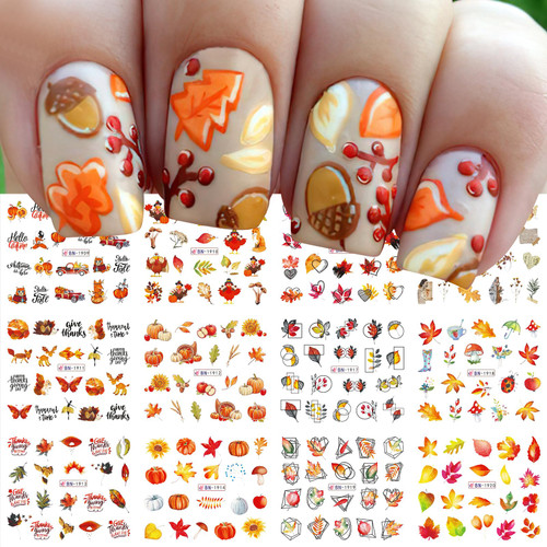 Autumn Maple Leaves Nail Art Stickers Water Transfer Pumpkin Fall Leaf Decals for Nail Art Thanksgiving Turkey Mushroom Designs Nail Stickers Nail Supplies for DIY Manicure Nail Decoration 12 Sheets Autumn Maple Leaves Nail Art Stickers Water Transfer Pumpkin Fall Leaf Decals for Nail Art Thanksgiving Turkey Mushroom Designs Nail Stickers Nail Supplies for DIY Manicure Nail Decoration 12 Sheets