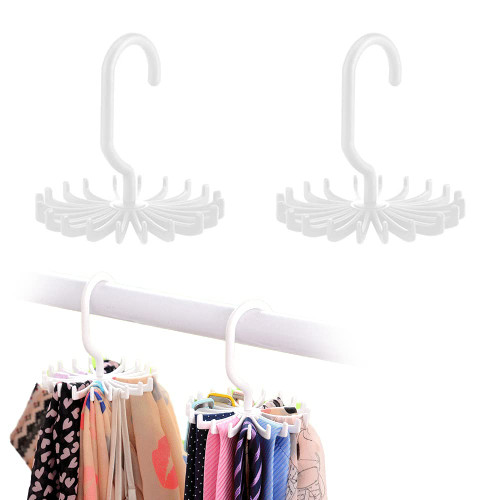 2Pack Circular tie Hanger Updated Twirl Tie Rack Multipurpose 360 Degree Rotating Scarf Hanger Adjustable Tie Beltfor Closet Organizer Storage (White)