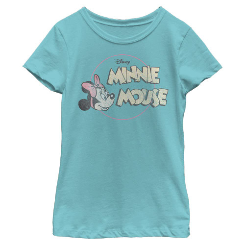Disney Characters Retro Minnie Girl's Solid Crew Tee, Tahiti Blue, X-Small