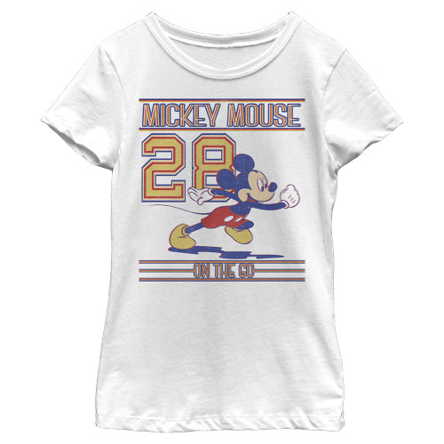 Disney Characters Mickey Since 28 Girl's Solid Crew Tee, White, X-Small