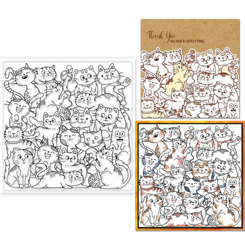 GLOBLELAND Cat Background Clear Stamps for DIY Scrapbooking 15x15cm Silicone Clear Stamp Seals Transparent Stamps for Cards Making Photo Album Journal Home Decoration