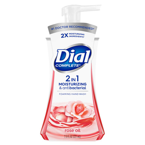 Dial Complete 2 in 1 Moisturizing & Antibacterial Foaming Hand Wash, Rose Oil, 7.5 Ounce