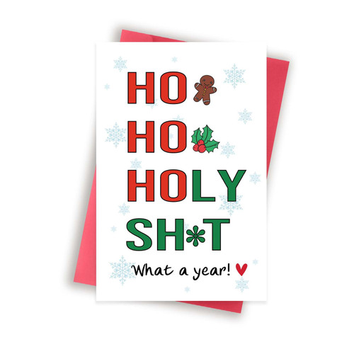 Hilarious Christmas Card for Women Men, Cheeky Xmas Card Gifts for Best Friends, Rude Holidays Greeting Card for Boyfriend Girlfriend, Ho Ho Ho, Holy Shit, What a Year!