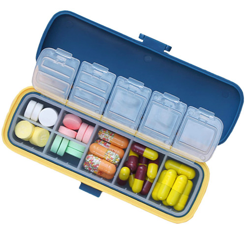 Weekly (7-Day) Pill Organizer, Travel Pill Container Holder, Large Pill Box Organizer Oversize Daily Medicine Organizer Cute Portable Vitamins Case for Medication Supplements Fish Oil (Blue)