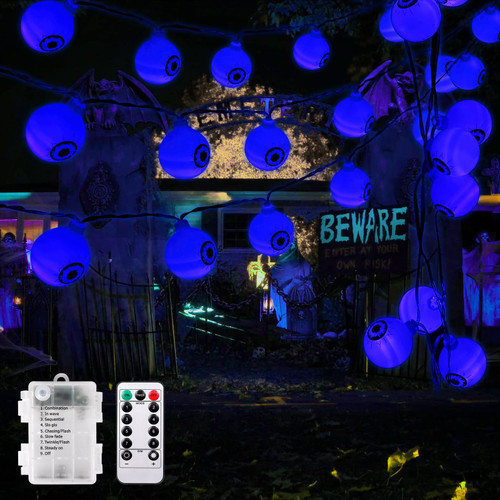 DYTesa Halloween Eyeball String Lights with Remote Control, Home Battery Powered Holiday Decorative Scary String Lights, 8 Modes for Indoor Outdoor Halloween Party Supplies Garden Yard, Blue DYTesa Halloween Eyeball String Lights with Remote Control, Home Battery Powered Holiday Decorative Scary String Lights, 8 Modes for Indoor Outdoor Halloween Party Supplies Garden Yard, Blue