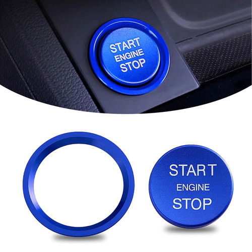 CTAHRBD 2 Pack Car Engine Start Button Cover, Stop Switch Sticker, Aluminum One-Button Start Ring, Button Cap Surrounding Decoration Ring, Compatible with Audi Lgnition Circle (Blue)