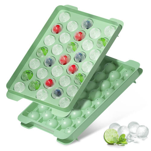 Round Ice Cube Tray with Lid, Ice Ball Maker Mold for Freezer, Ice Cube Tray Making 1.2in X 66PCS Sphere Ice, Chilling Cocktail Whiskey Tea & Coffee (2 Pack)