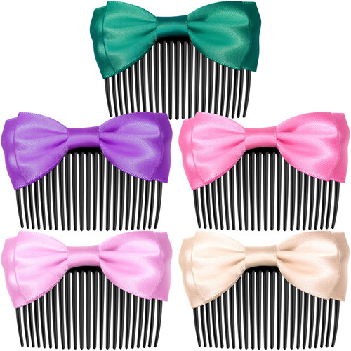 MARY LAVENDER Side Hair Comb with Bows for Bangs French Twist Hair Pin Clips Hair Accessories Hair Styling Decorative Comb for Women Kids Girls 5pcs