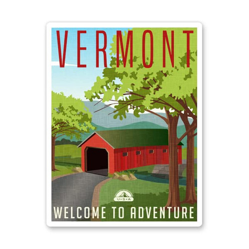 Squiddy Vermont Travel Poster Style - Vinyl Sticker for Car, Laptop, Notebook (5" high)