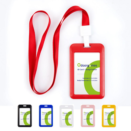 Odoorgames Id Holder with Lanyard | Plastic Id Cover, Id Case with Lanyard | Id Carrier, Bus Card Holder Case, Metro Badge Lanyard | Name Tag Holder for School,Work (Red)
