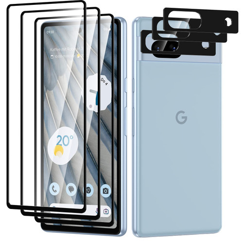 Casetego Compatible with Google Pixel 7A Screen Protector,3 Pack HD Tempered Glass+3 Pack Camera Lens Protector,Case Friendly,9H Hardness,Bubble Free,Easy Installation for Google Pixel 7A.