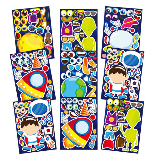 24 Sheets Space Stickers for Kids Make Your Own Astronaut Stickers, Make a Face Planet Stickers Mix of Alien, Rocket, Ship and Match Solar System Stickers for Birthday Party Favors Craft Kit