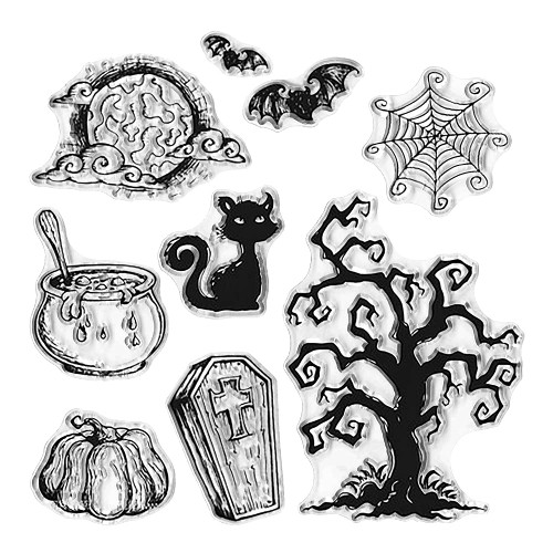 LANGFON Halloween Creature Withered Tree Clear Stamps for Decorative Card Making DIY Scrapbooking, Transparent Silicone Stamps for Embossing Album Decor Craft., Tombstone