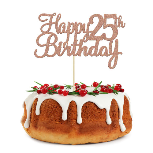 Gyufise 1Pc Happy 25th Birthday Cake Topper Glitter 25th Birthday Cake Pick Cheers to 25 Years Old Twenty five Fabulous Cake Decorations for 25th Birthday Theme Party Supplies Rose Gold