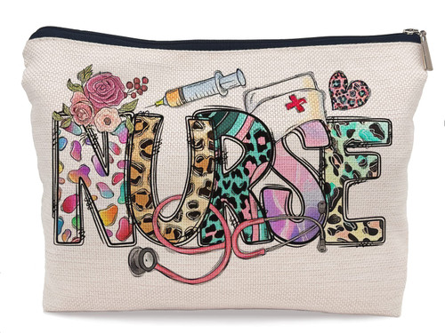 Lacosu Nurse Leopard Floral Nursing Makeup Bag Make up Cosmetic Bag Small Zipper Pouch,Nurse Appreciation Gift,Nurses Week Gift,Nursing Gift,Nurse Graduate Gifts