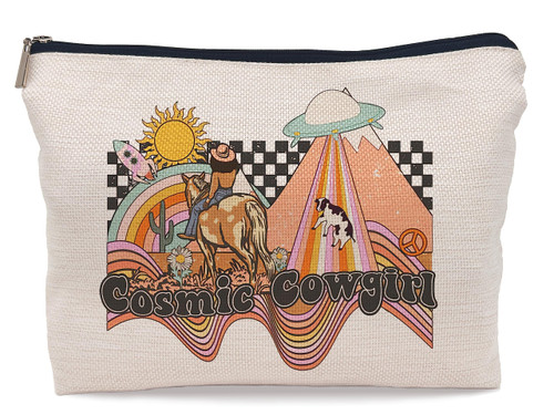 Lacosu Groovy Retro Hippie Western Cosmic Space Desert Cowgirl Makeup Bag Cosmetic Bag Zipper Pouch Toiletry Bags,Gifts for Cowboy Cowgirl Women Teenage Girls