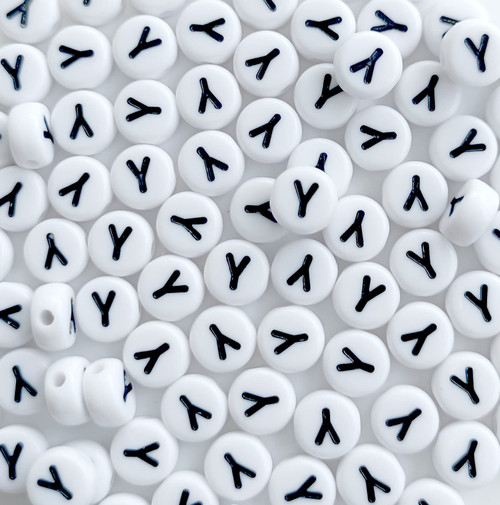 Bxwoum 100PCS Letter Beads White Round Acrylic Alphabet Beads Letter Y Beads for Jewelry Making Bracelets Necklaces Key Chains DIY 4X7mm