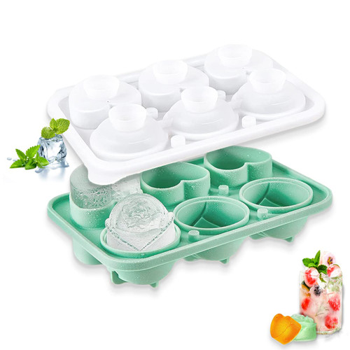 Ice Cube Tray Silicone 3D Ice Mold, Ice Cube Molds for Freezer with Lid and Funnel, Easy Release Silicone Mold 3 Heart & 3 Rose, Suitable for Whiskey Cocktails and Fruit Drinks,Green. (Dark Green)