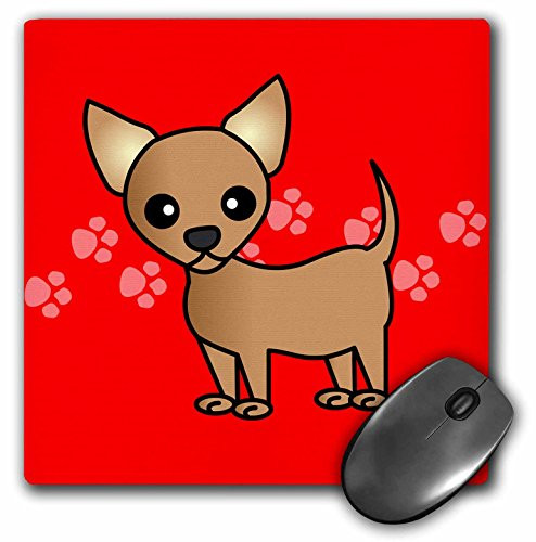 3dRose LLC 8 x 8 x 0.25 Inches Mouse Pad, Cute Tan Chihuahua Red Paw Print Background (mp_12073_1)