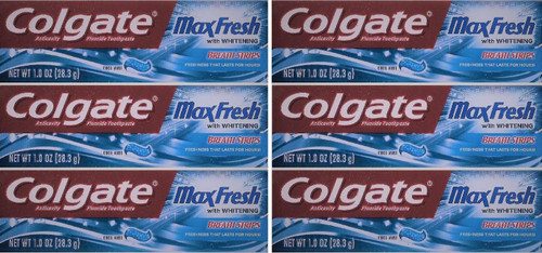 Colgate Max Fresh Toothpaste, Fluoride, with Mini Breath Strips, Whitening, Cool Mint, 1 oz.