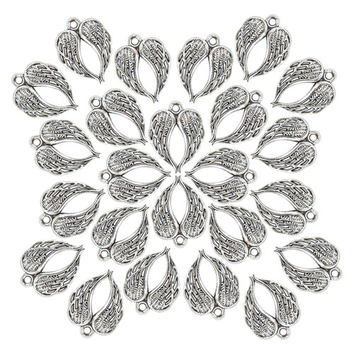 Framendino, 48 Pack Silver Angel Wings Charms Pendant Beads for DIY Jewelry Making Supplies