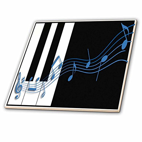 3dRose ct_12997_1 Blue Music Notes on Piano Keys Ceramic Tile, 4-Inch