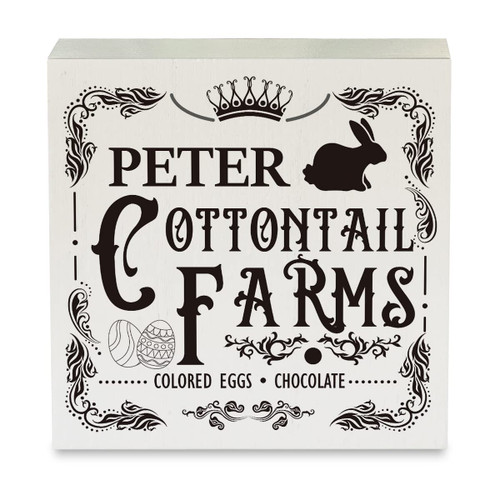 Cottontail Farms Bunny Eggs Wood Box Sign Rustic Easter Wooden Box Sign Decorative Sign Block Plaque for Home Desk Table Shelf Decor 5"x 5"