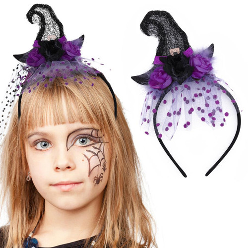 Fashey Halloween Headband Black Cat Hair Band Flower Headbands Cosplay Festival Costume Halloween Hair Accessories Women and Girls