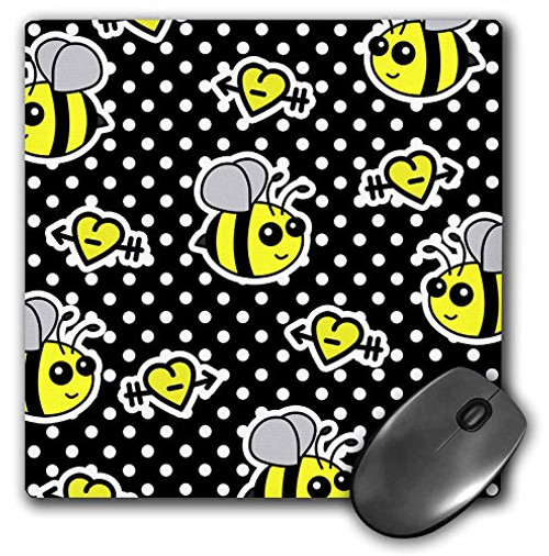 3dRose LLC 8 x 8 x 0.25 Inches Cute Yellow Bumble Bee Print on Black and White Polka Dots Mouse Pad (mp_57079_1) 3dRose LLC 8 x 8 x 0.25 Inches Cute Yellow Bumble Bee Print on Black and White Polka Dots Mouse Pad (mp_57079_1)