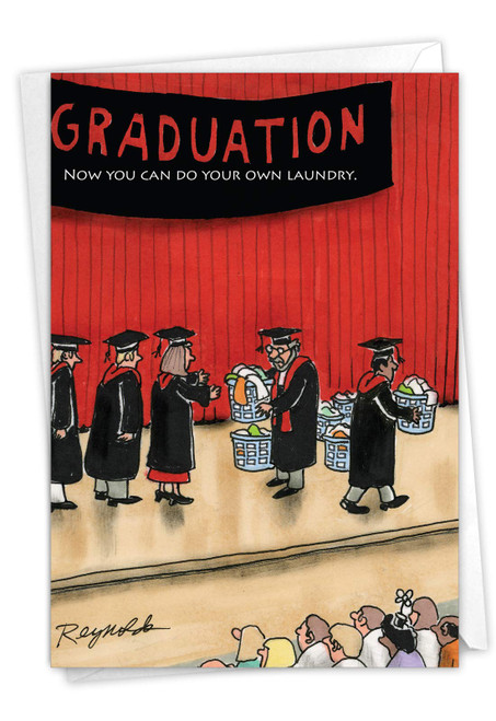 NobleWorks - 1 Funny Graduation Card with Envelope - Cartoon Humor Card for Graduate, College or High School - Do Your Laundry 3942
